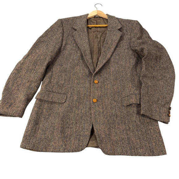 Sergio Valente Other - Sergio Valente Harris Tweed Men 44L Wool Herringbone Blazer Sport Coat Brown USA